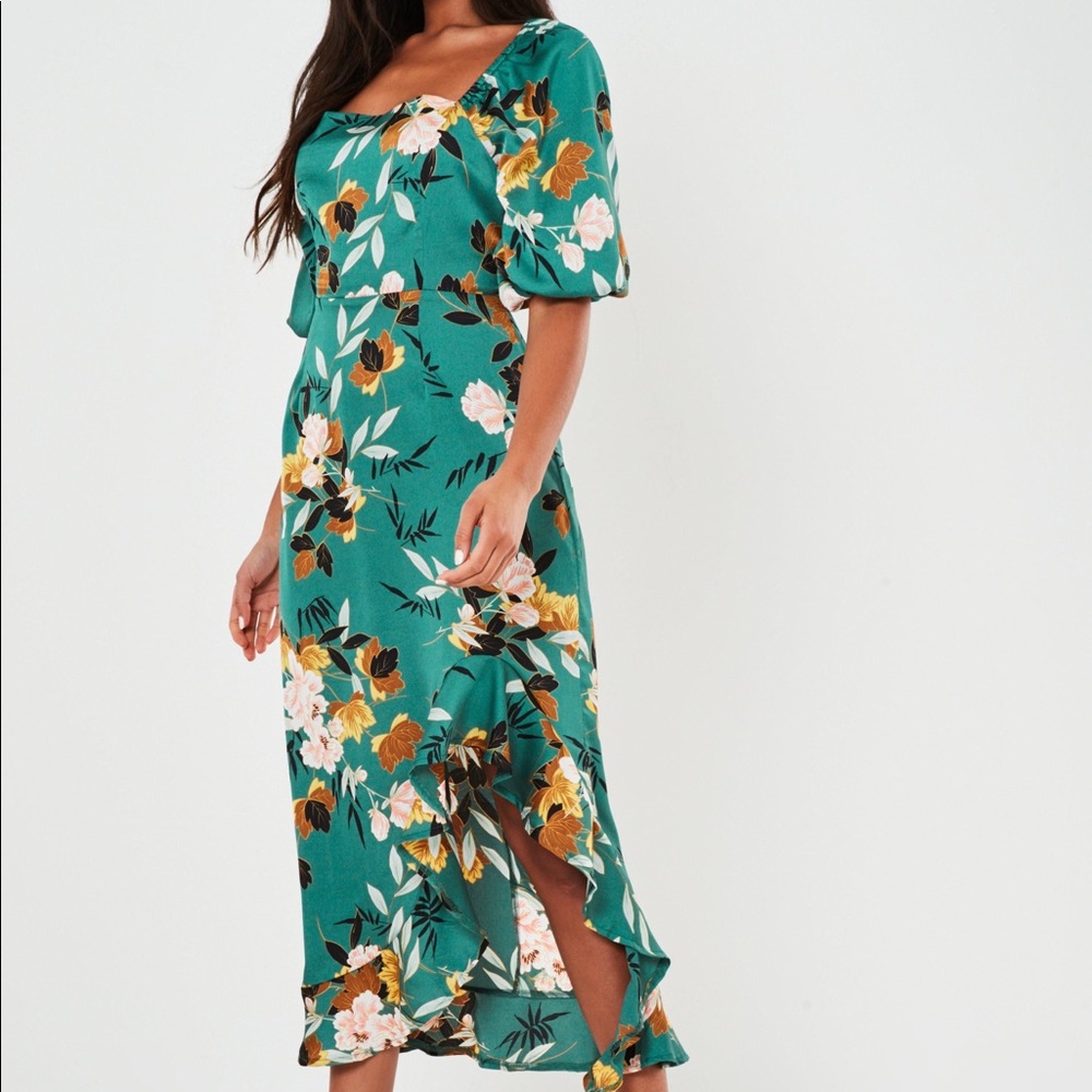 Missguided Green Floral Midi Dress
